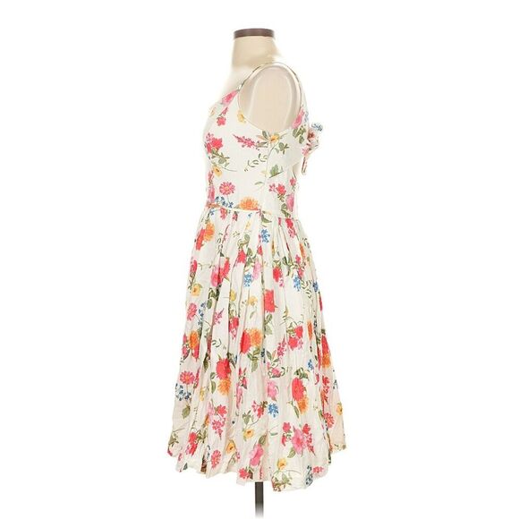 Gal Meets Glam Fit and Flare White Pink Floral Cocktail Dress Cotton Linen Sz. 8 - Picture 4 of 13